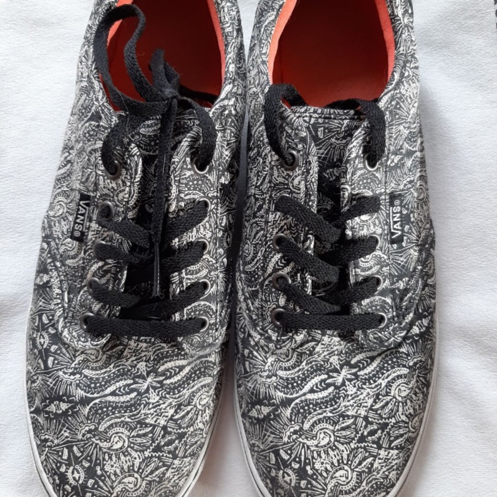 Black and white floral paisley vans